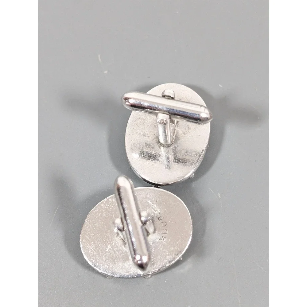 Vintage Swank Hematite Cameo‎ Cufflinks Silver Tone Gray Stone Bullet Back